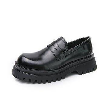 Muške PU kožne loaferice s gumom, okrugli nos, visina pete 3–5 cm, kreativni/koledžni stil, proljeće 2025