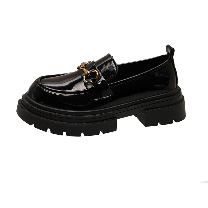 Loafers v britskom štýle s okrúhlym špičkou, PU vrchný materiál, 3–6 cm stredný podpätok, gumová podrážka, nízky členok