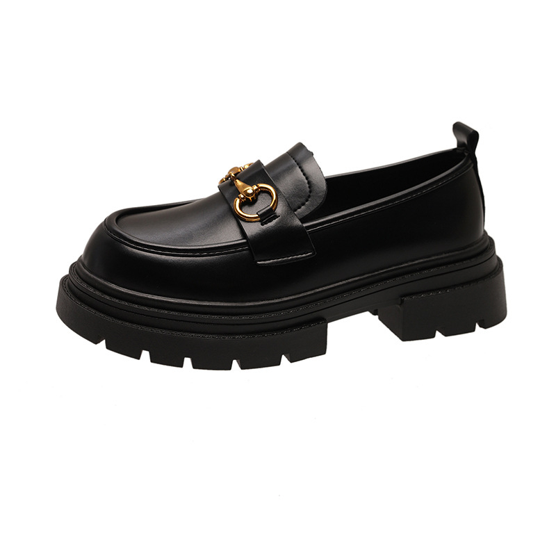 Loafers v britskom štýle s okrúhlym špičkou, PU vrchný materiál, 3–6 cm stredný podpätok, gumová podrážka, nízky členok