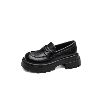 Ženske loaferice s debelim potplatom, okrugli vrh, teleća koža, 3-5 cm peta, potplat od poliuretana