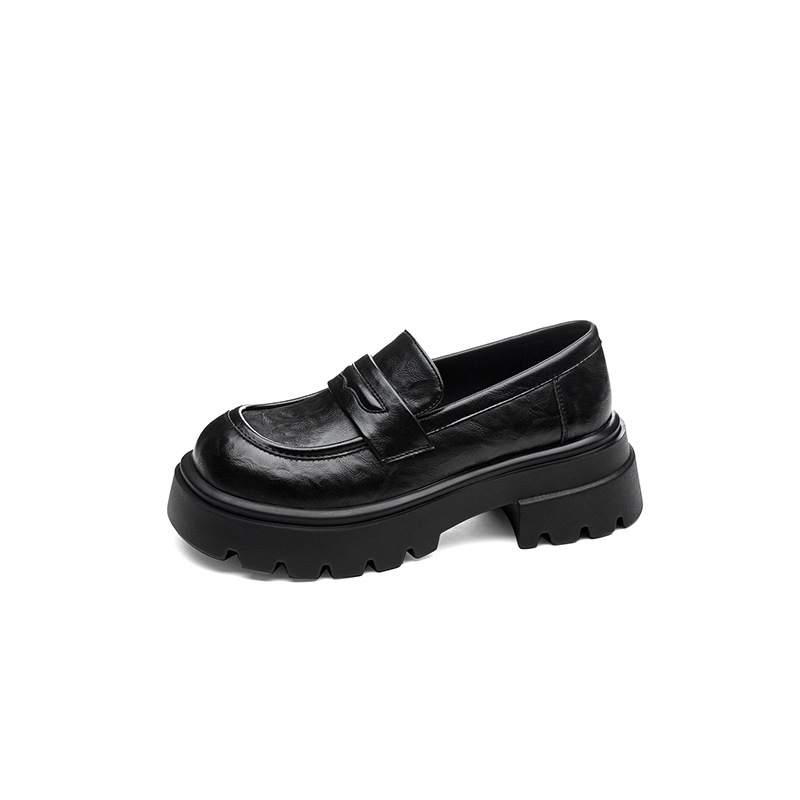 Ženske loaferice s debelim potplatom, okrugli vrh, teleća koža, 3-5 cm peta, potplat od poliuretana