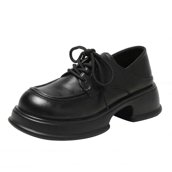 Ženske kožne loaferice s debelim potplatom, vezanje, okrugli vrh, srednji peta 3-5 cm, JK školski stil, svakodnevne cipele