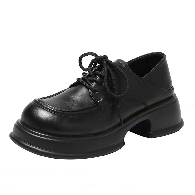 Ženske kožne loaferice s debelim potplatom, vezanje, okrugli vrh, srednji peta 3-5 cm, JK školski stil, svakodnevne cipele