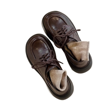 Loafers u britanskom stilu s okruglim vrhom, PU gornji dio, debeli pet, gumena potplat