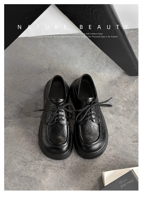 Loafers u britanskom stilu s okruglim vrhom, PU gornji dio, debeli pet, gumena potplat