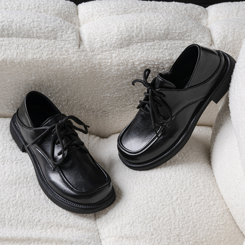 Ženske loaferice, svakodnevni komfor, okrugli vrh, PU gornji dio, 3-5 cm peta, vezanje sprijeda, gumeni đon