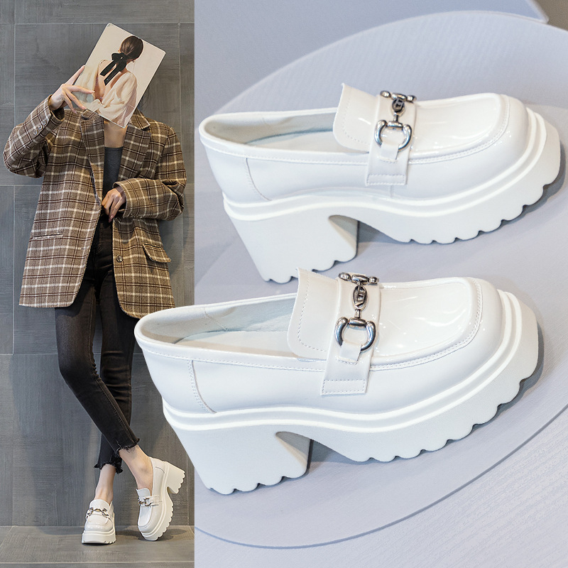 Ženski loafersi s debelim potplatom, okrugla nosna kapica, 6-8 cm chunky pet, gornji dio od mikrovlakana, PU potplat