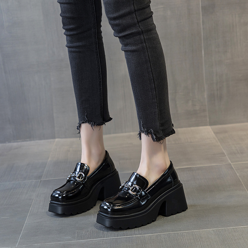 Ženski loafersi s debelim potplatom, okrugla nosna kapica, 6-8 cm chunky pet, gornji dio od mikrovlakana, PU potplat