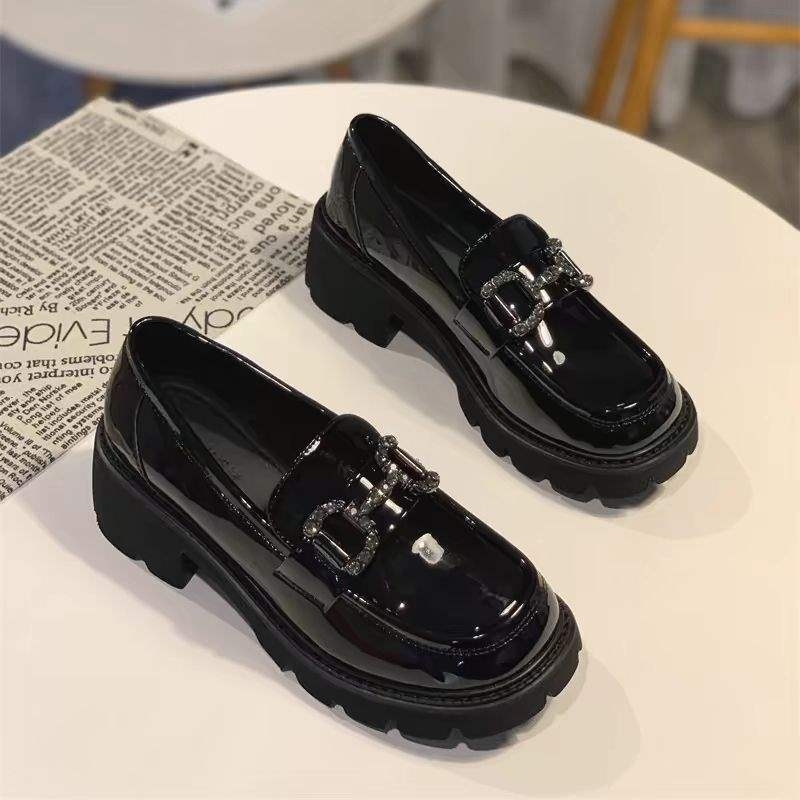 Ženske loaferice, okrugli vrh, britanski stil/koledž, gornji dio od dvostruke kože, potplat od pjene, visina pete 6–8 cm