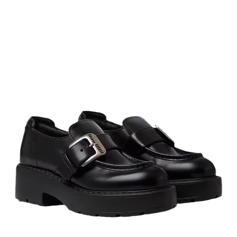 Miu Carrefour ženski loafers od prave kože, retro stil, zaobljeni vrh, slip-on, debela potplat, visina pete 3-5 cm