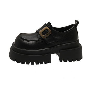 Ženske loafers s zaobljenim nosom, PU gornji dio, debeli 3–5 cm štikla, gumena podplat