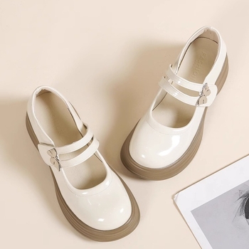 Női Mary Jane bőrcipő, japán stílus, kerek orr, PU felsőrész, gumírozott talp (Középmagas sarkú 3–5 cm; PU felsőrész; Gumírozott talp; Kerek orr)