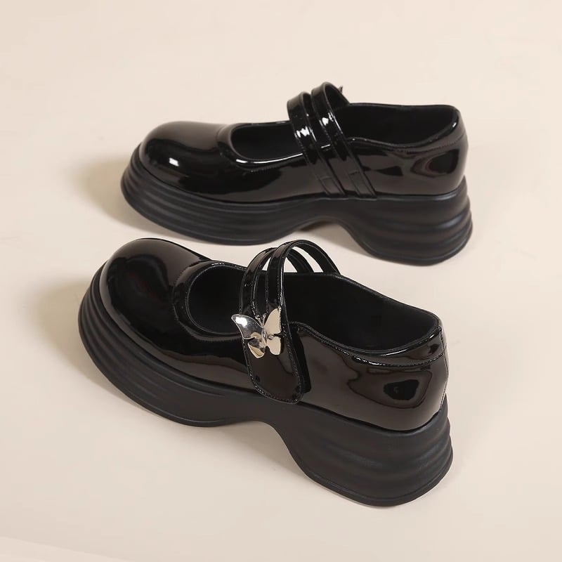 Női Mary Jane bőrcipő, japán stílus, kerek orr, PU felsőrész, gumírozott talp (Középmagas sarkú 3–5 cm; PU felsőrész; Gumírozott talp; Kerek orr)