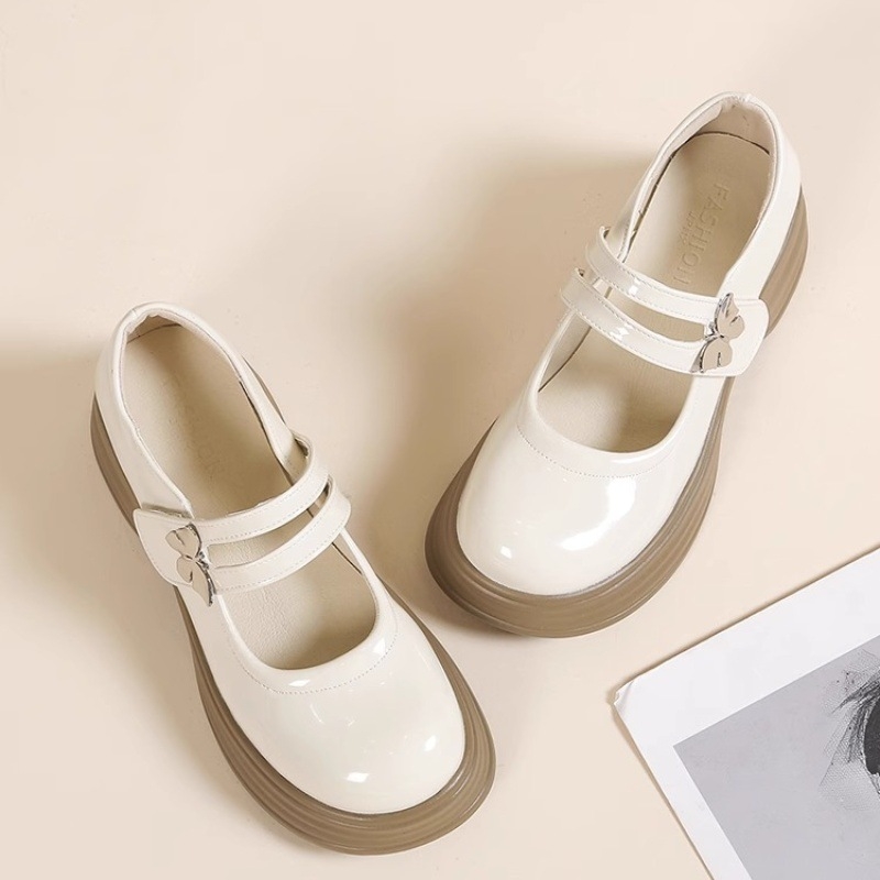 Női Mary Jane bőrcipő, japán stílus, kerek orr, PU felsőrész, gumírozott talp (Középmagas sarkú 3–5 cm; PU felsőrész; Gumírozott talp; Kerek orr)