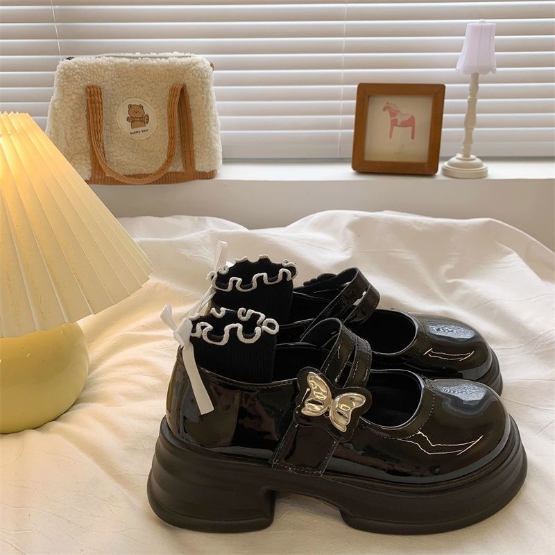 Női Mary Jane bőrcipő, japán stílus, kerek orr, PU felsőrész, gumírozott talp (Középmagas sarkú 3–5 cm; PU felsőrész; Gumírozott talp; Kerek orr)