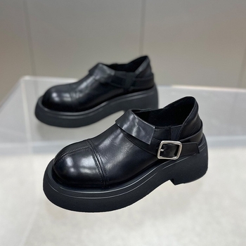 Ženski loaferi s okruglim vrhom, gornji materijal: super vlakno, srednji visoki pet 3–5 cm, debeli pet, gumena potplata