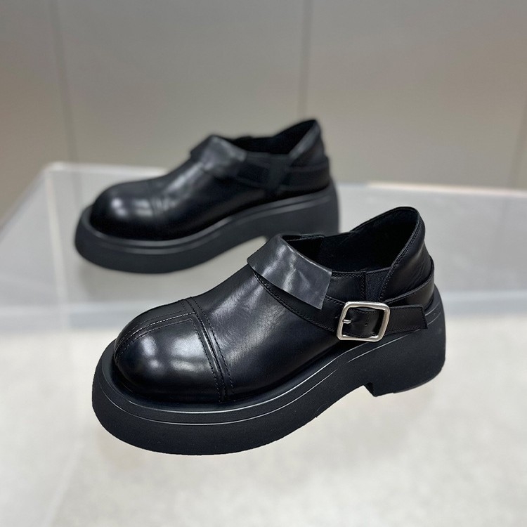Ženski loaferi s okruglim vrhom, gornji materijal: super vlakno, srednji visoki pet 3–5 cm, debeli pet, gumena potplata