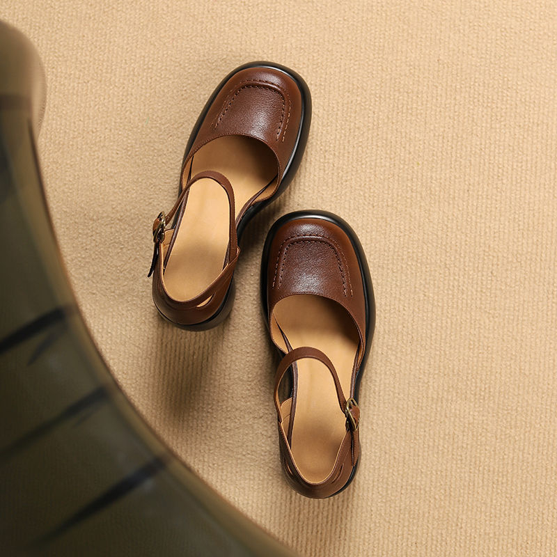 Mary Jane vysoké opätky s prackou, PU vrchná časť, okrúhla špička, hrubý podpätok 3–5 cm