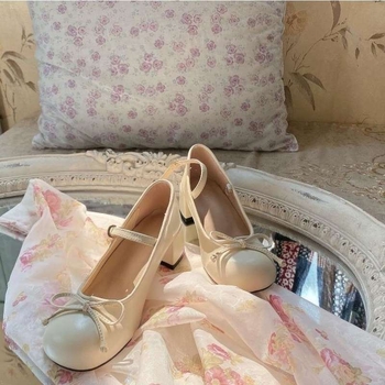Ženske Mary Jane cipele, japanskog stila, okrugli vrh, PU gornji materijal, debeli pet iznad 8 cm