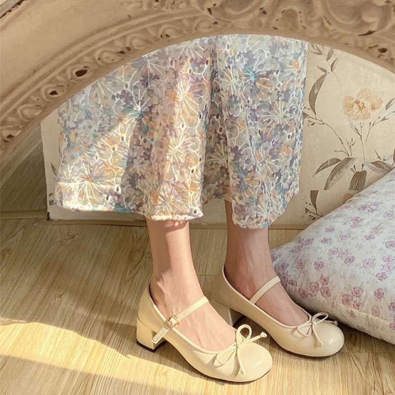 Ženske Mary Jane cipele, japanskog stila, okrugli vrh, PU gornji materijal, debeli pet iznad 8 cm