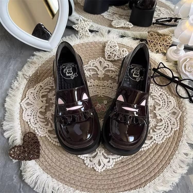 Loaferice s debelim potplatom za povećanje visine, okrugli vrh, PU gornji dio, slip-on dizajn, JK uniform Lolita stil