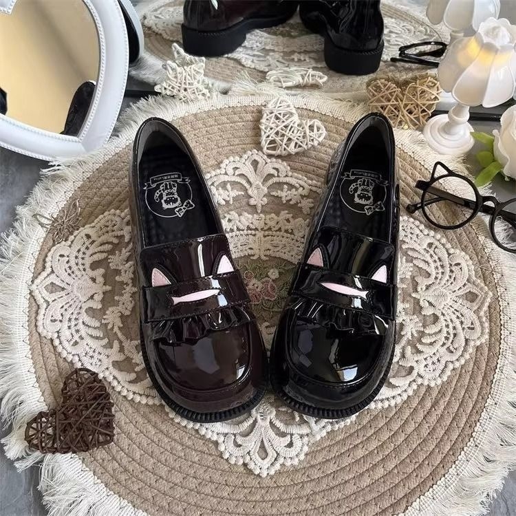 Loaferice s debelim potplatom za povećanje visine, okrugli vrh, PU gornji dio, slip-on dizajn, JK uniform Lolita stil