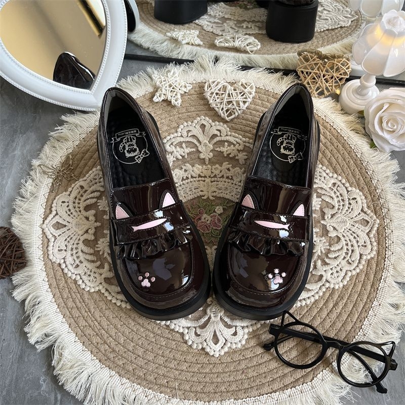 Loaferice s debelim potplatom za povećanje visine, okrugli vrh, PU gornji dio, slip-on dizajn, JK uniform Lolita stil