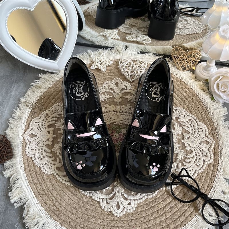 Loaferice s debelim potplatom za povećanje visine, okrugli vrh, PU gornji dio, slip-on dizajn, JK uniform Lolita stil