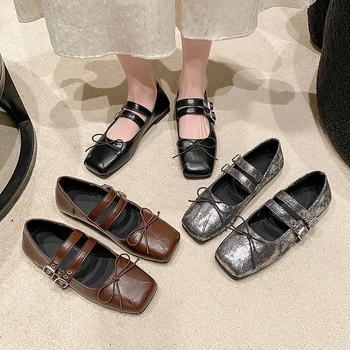 Ženske Mary Jane balerinke od sintetičke kože s mašnicom, srednje visoke potpetice 3–5 cm, Lolita stil
