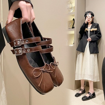 Ženske Mary Jane balerinke od sintetičke kože s mašnicom, srednje visoke potpetice 3–5 cm, Lolita stil