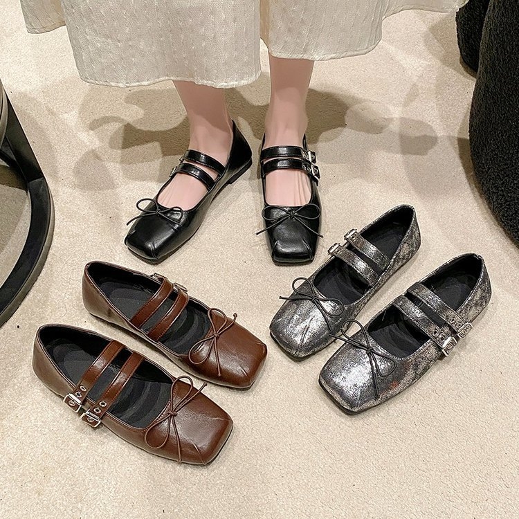 Ženske Mary Jane balerinke od sintetičke kože s mašnicom, srednje visoke potpetice 3–5 cm, Lolita stil