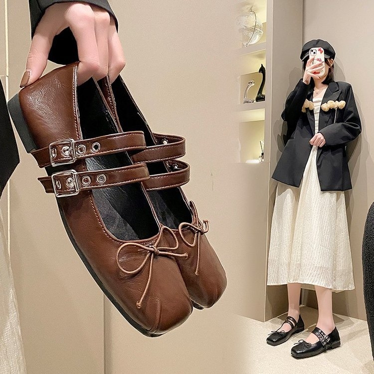 Ženske Mary Jane balerinke od sintetičke kože s mašnicom, srednje visoke potpetice 3–5 cm, Lolita stil
