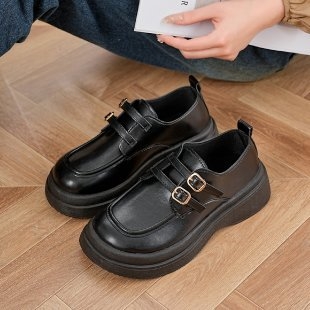 Ženske PU kožne loafers s debelim potplatom za povećanje visine, Mary Jane platforma, britanski stil, okrugli vrh, 3–5 cm peta