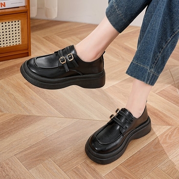 Ženske PU kožne loafers s debelim potplatom za povećanje visine, Mary Jane platforma, britanski stil, okrugli vrh, 3–5 cm peta