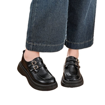 Ženske PU kožne loafers s debelim potplatom za povećanje visine, Mary Jane platforma, britanski stil, okrugli vrh, 3–5 cm peta
