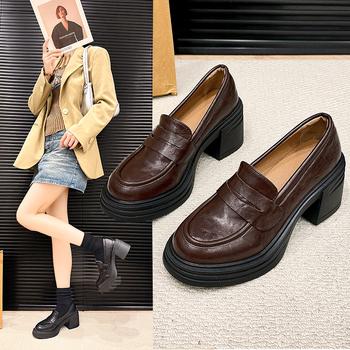 Vintage loafer s debelim potplatom, slip-on, sveučilišni stil, PU gornji dio, okrugla špička, 6–8 cm debeli pet