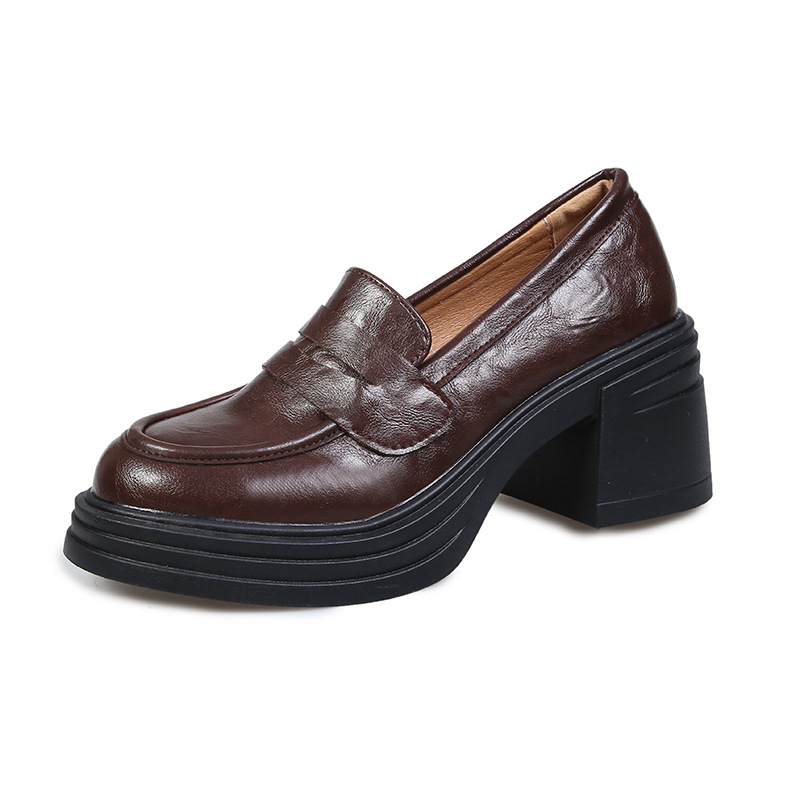 Vintage loafer s debelim potplatom, slip-on, sveučilišni stil, PU gornji dio, okrugla špička, 6–8 cm debeli pet