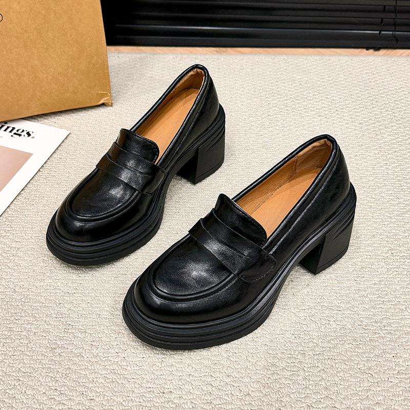 Vintage loafer s debelim potplatom, slip-on, sveučilišni stil, PU gornji dio, okrugla špička, 6–8 cm debeli pet