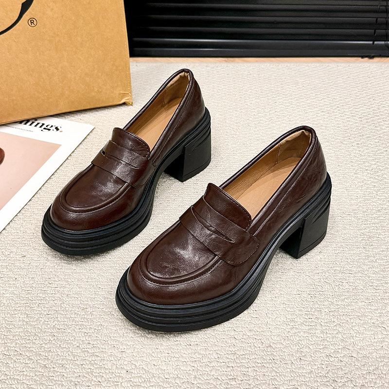 Vintage loafer s debelim potplatom, slip-on, sveučilišni stil, PU gornji dio, okrugla špička, 6–8 cm debeli pet
