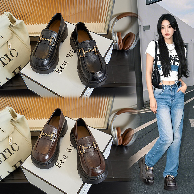 Ženske loafers od ovčje kože s dvostrukim gornjim dijelom + PU, EVA potplat, srednji pet 3–6 cm, slip-on, kampus stil