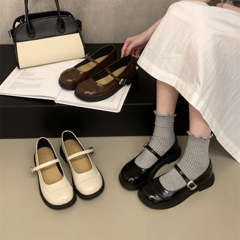 Ženske Mary Jane cipele, gornji dio od mikrovlakana, kopča s remenom, niska potpetica, korejski stil