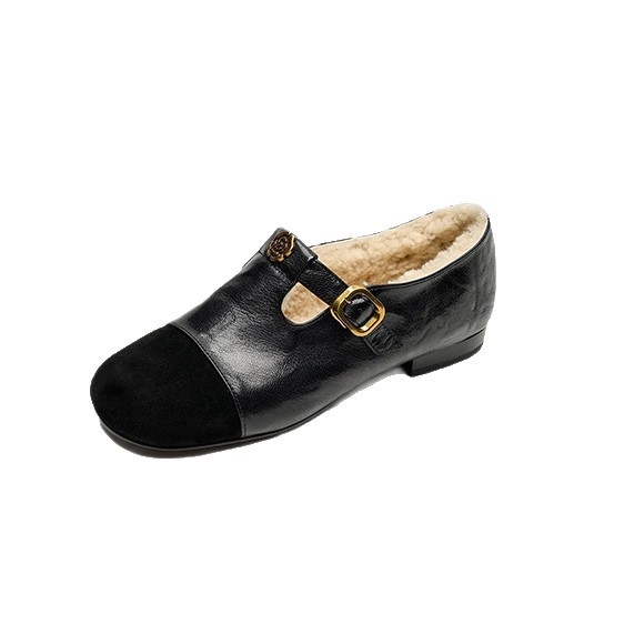 Mary Jane topánky s T-pásom a sponkou, PU vrchný materiál, okrúhla špička, flísová podšívka, nízky podpätok