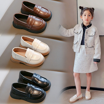 Dječje PU kožne cipole za djevojčice, slip-on loaferice, crne, princes stil, mek potplat, 2026 proleće–jesen