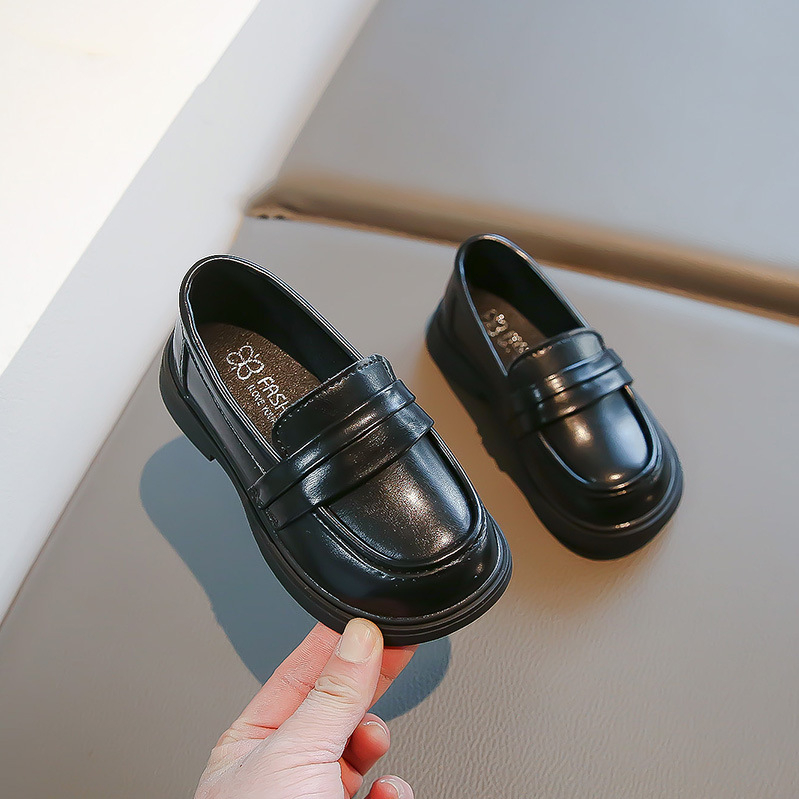 Dječje PU kožne cipole za djevojčice, slip-on loaferice, crne, princes stil, mek potplat, 2026 proleće–jesen