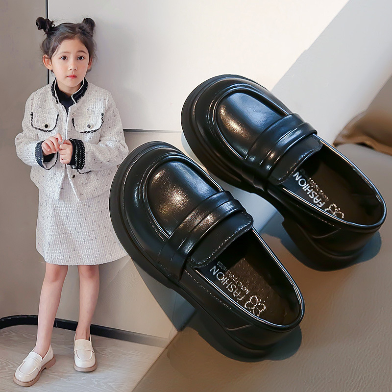 Dječje PU kožne cipole za djevojčice, slip-on loaferice, crne, princes stil, mek potplat, 2026 proleće–jesen
