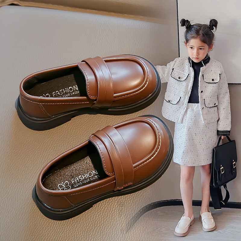 Dječje PU kožne cipole za djevojčice, slip-on loaferice, crne, princes stil, mek potplat, 2026 proleće–jesen