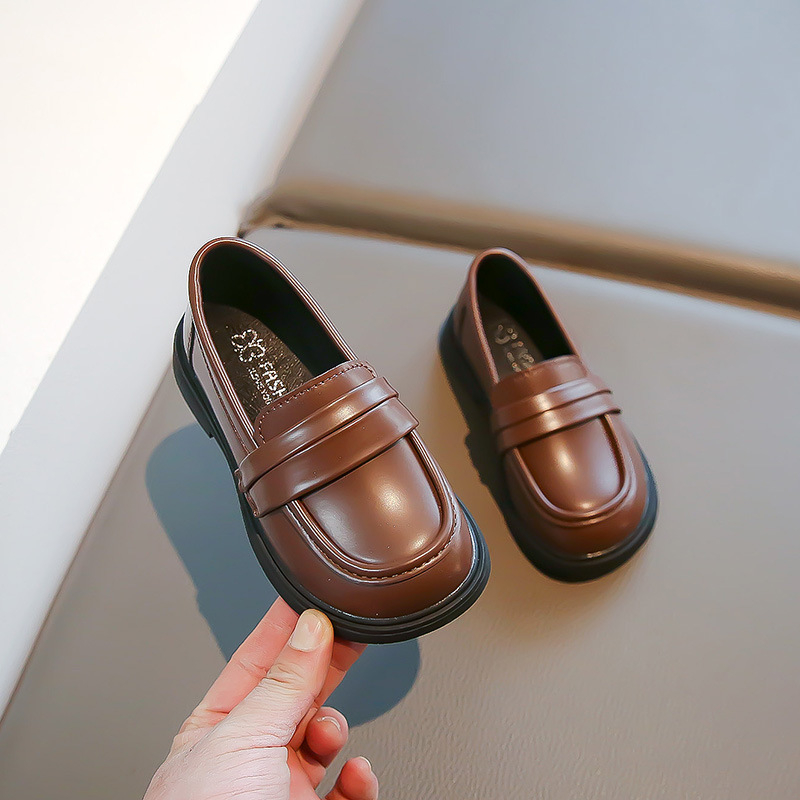 Dječje PU kožne cipole za djevojčice, slip-on loaferice, crne, princes stil, mek potplat, 2026 proleće–jesen