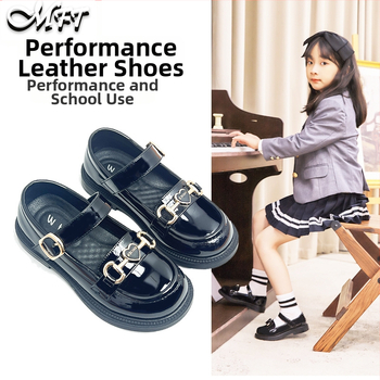 Mergaitėms britiško stiliaus loaferiai, viršutinė dalis iš sintetinės odos, Velcro užsegimas, gumos padas