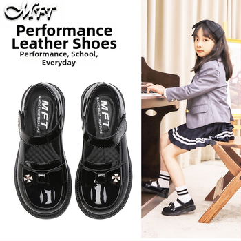 Mergaitėms britiško stiliaus loaferiai, viršutinė dalis iš sintetinės odos, Velcro užsegimas, gumos padas