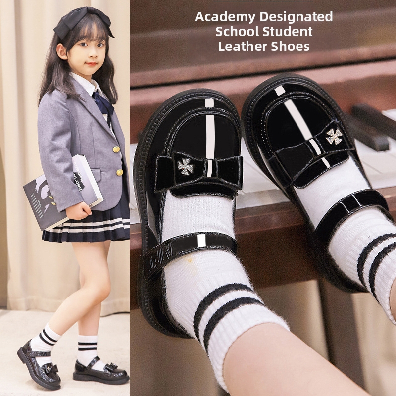 Mergaitėms britiško stiliaus loaferiai, viršutinė dalis iš sintetinės odos, Velcro užsegimas, gumos padas